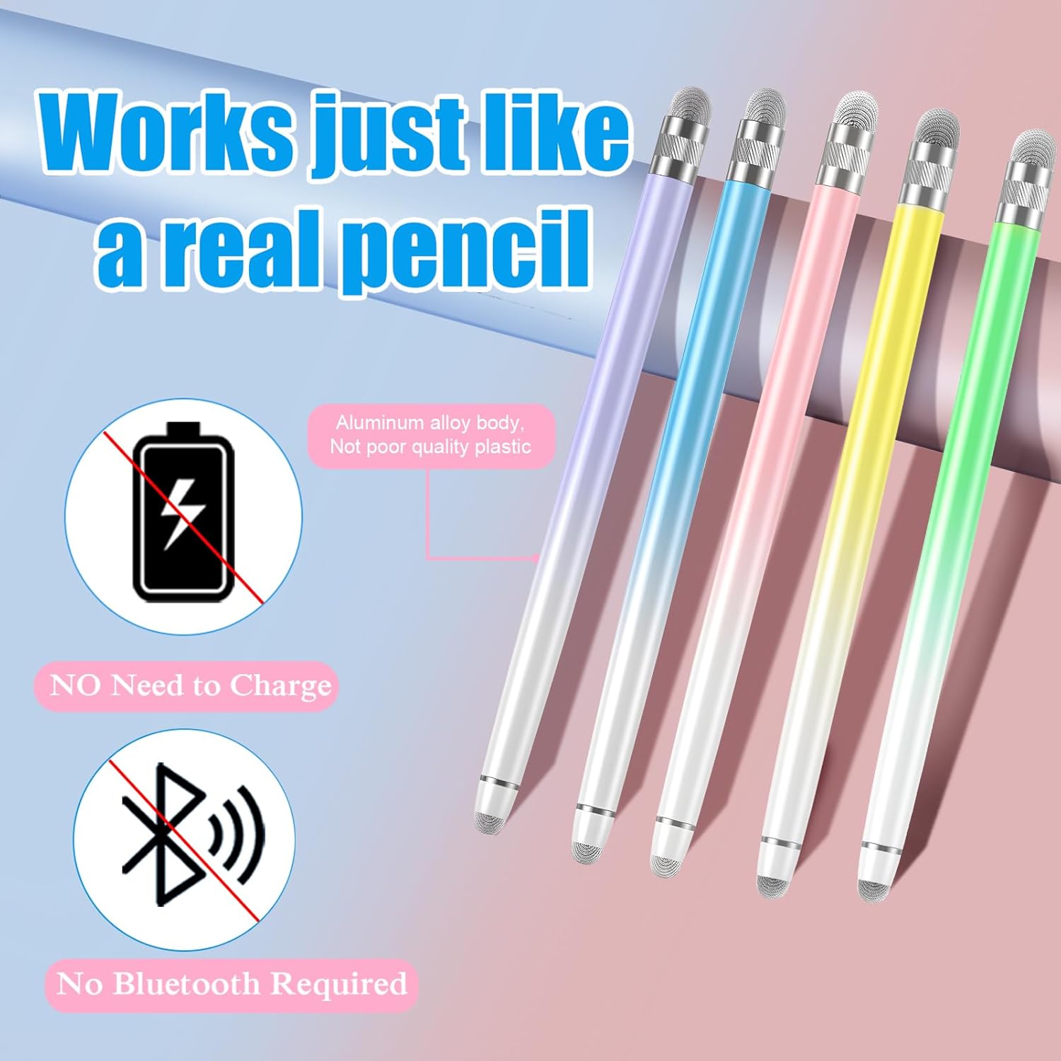 Bopomofo 10PCS Stylus Pen for Touchscreen,Stylus Pen for iPhone/iPad/Tablet Android/Microsoft/Surface, Compatible with All Touch Screens (Purple/Pink/Blue/Green/Yellow)