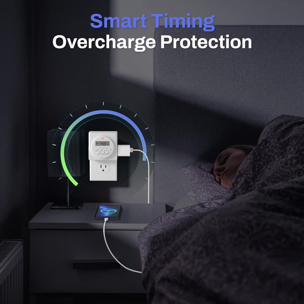 BN-LINK 7 Day Heavy Duty Digital Programmable Timer, 120V, 60Hz, Dual Outlet, Indoor, for Lamp Light Fan Security ETL Listed