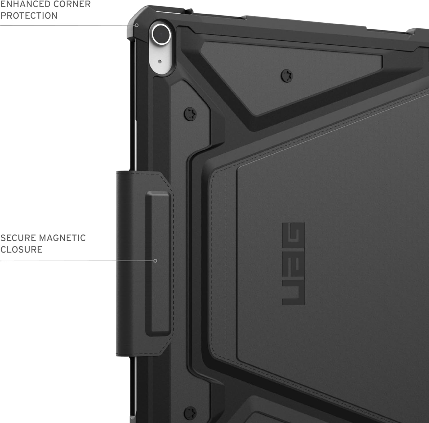 URBAN ARMOR GEAR UAG Designed for iPad Air 13" Case (1st/2nd Gen 2024-2025) M3 A3268 A3269 - Rugged Multi-Angle Viewing Folio Protective Cover w/Pencil Holder & Adjustable Stand, Metropolis SE Black
