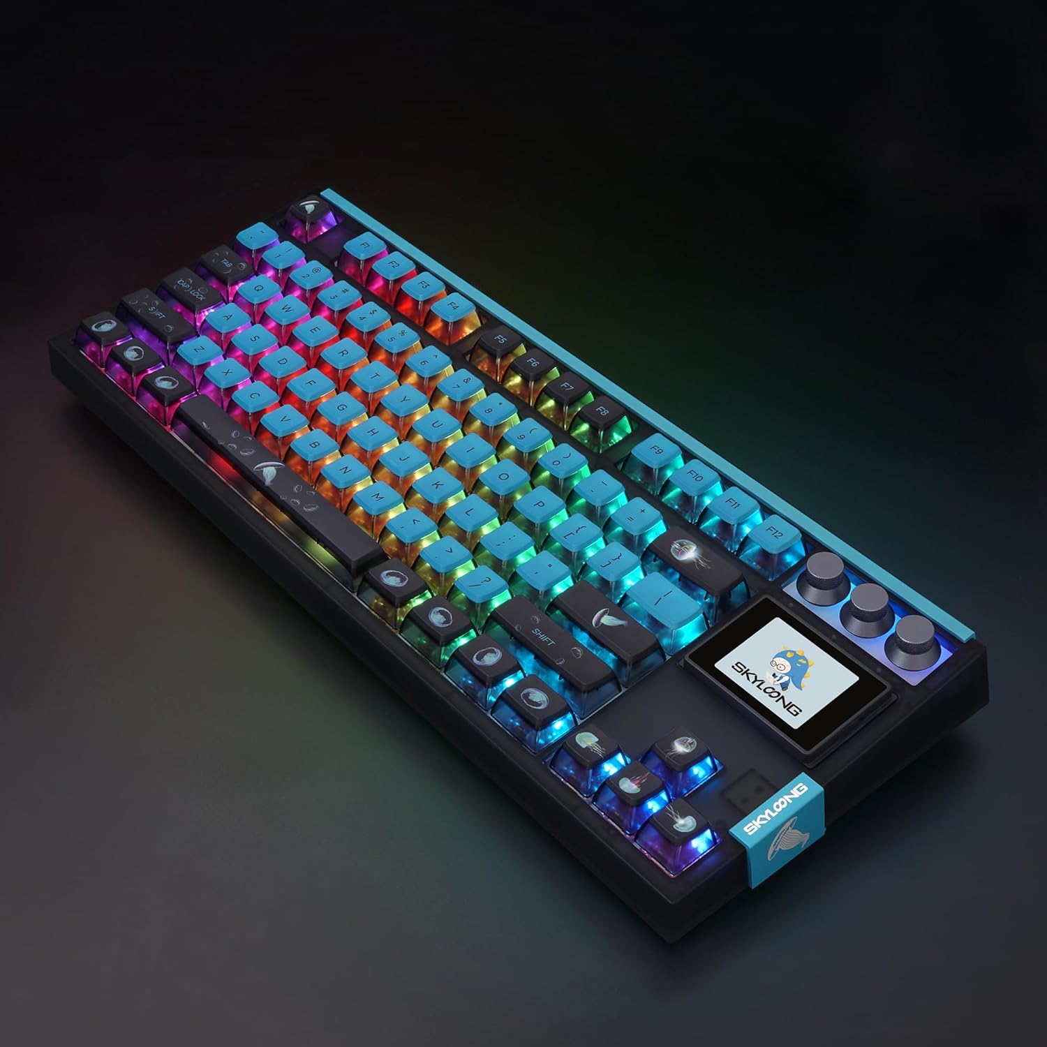 MOLGRIA SKYLOONG GK87 Jellyfish Pudding Keycaps RGB Backlit Gaming Keyboard, Hot Swappable Red Machinery Gateron Switches, Triple-Mold Connection with Knobs and LCD Display Mechanical Keyboard