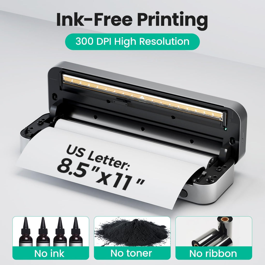 P1 Pro Thermal Printer, Large Format Portable Bluetooth Inkless Printer with 1 Roll Paper 8.5x11 Inch, Compatible with iPhone ＆ Computer,Home Office Essentials