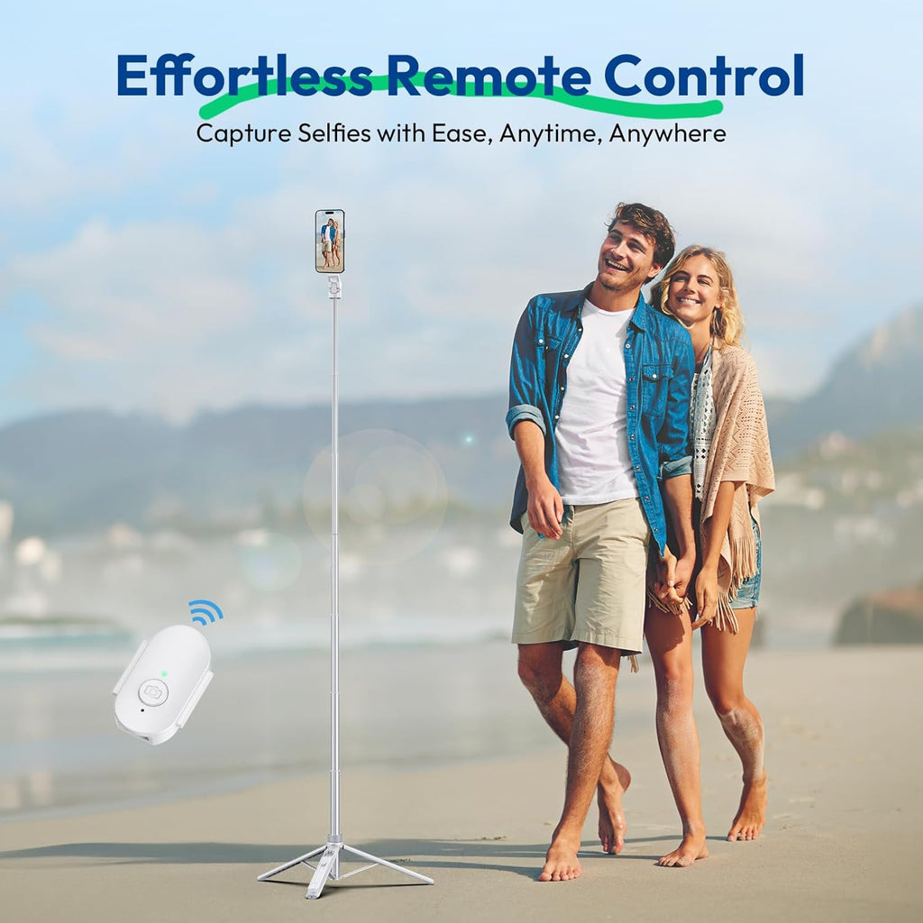 ULANZI TT88 Magnetic Tripod for iPhone, 57" Extendable Selfie Stick with Remote, 2-in-1 Phone Clip & Dual Cold Shoe Mounts-Lightweight Phone Tripod Stand for Vlogging, Travel, Video Recording (White)