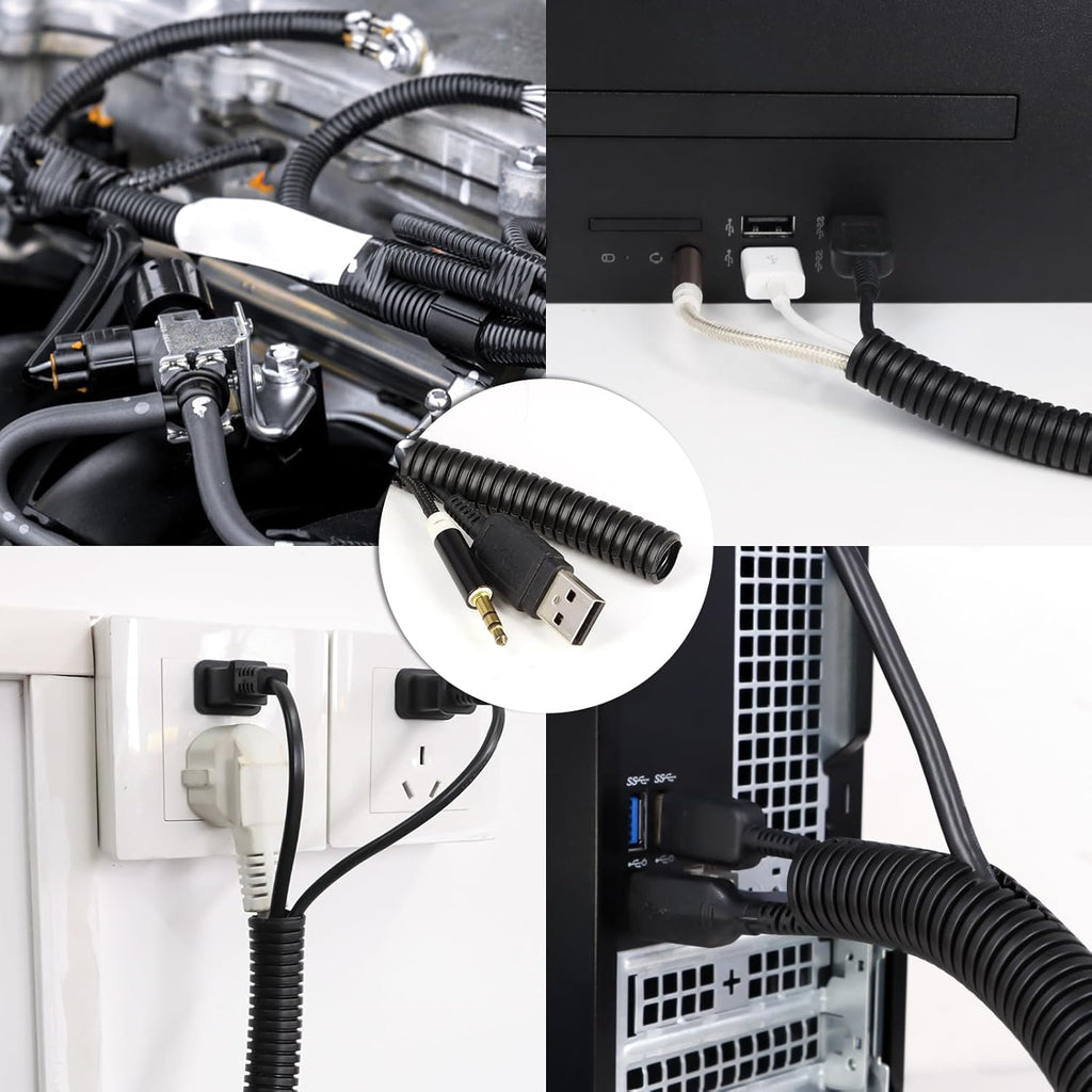 Split Wire Loom Tubing, 10, 25ft Cord Protectors from Pets No Chew, Flexible Wire Covers Cord Protectors, Protective Split Cable Sleeve for Automotive Home Industrial Wires(Black, 0.98inch-25ft)