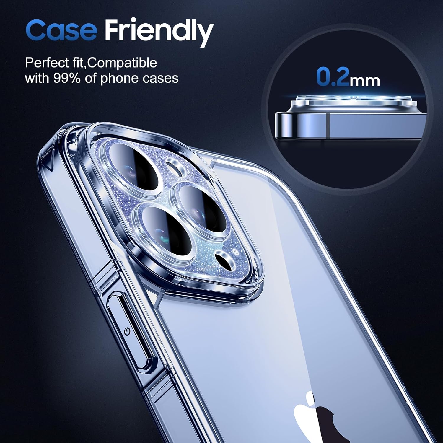 UniqueMe 3 Packs Compatible for iPhone 13 Pro Max/iPhone 13 Pro Camera Lens Protector Acrylic [Not Glass],[Case Friendly][Scratch-Resistant][Night Shooting Mode]-Glitter Blue