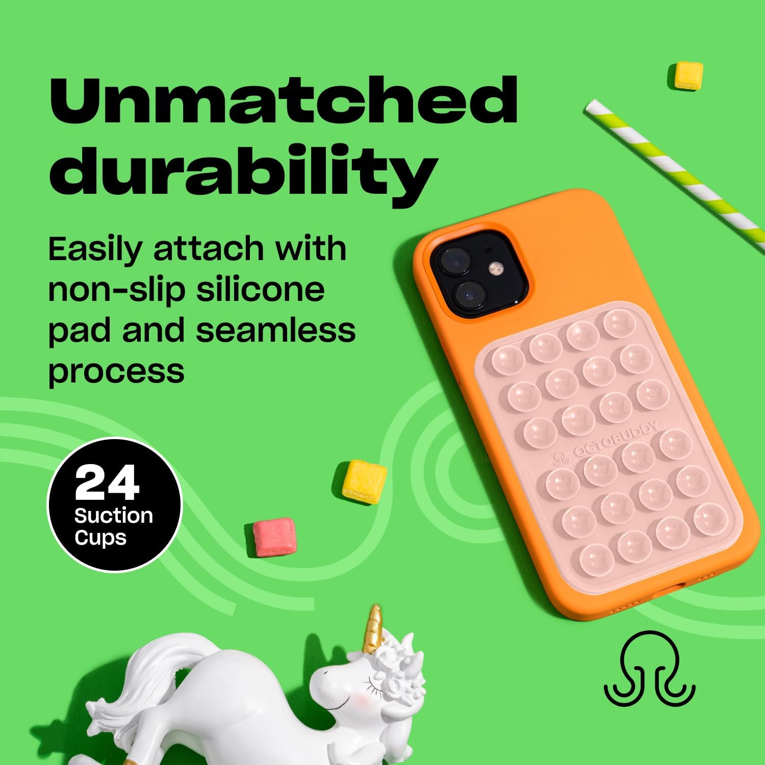 Classic MAX - Silicone Suction Phone Case Adhesive Mount - Hands-Free, Strong Grip Holder for Selfies and Videos - iPhone and Android Compatible - 2.6″ x 3.9″, Marigold