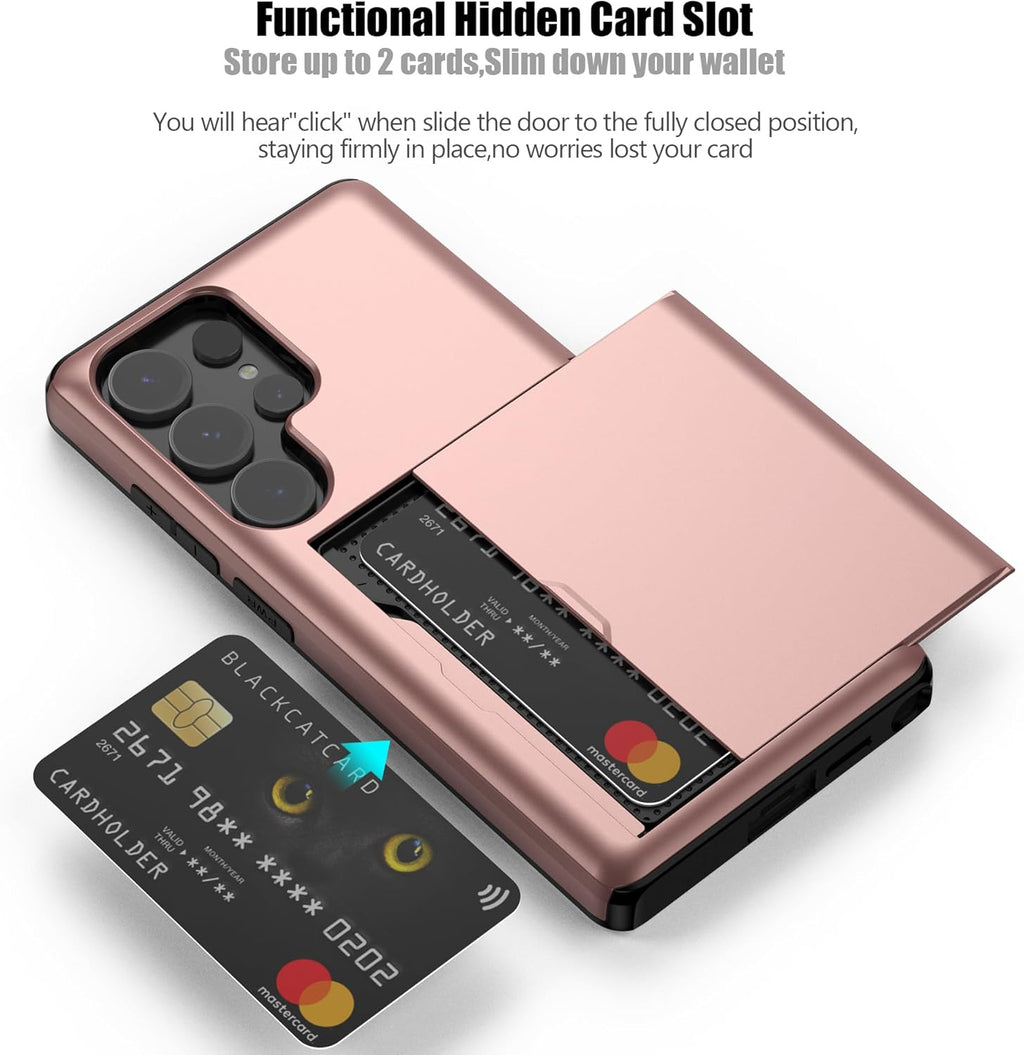 Nvollnoe for Samsung S25 Ultra Case with Card Holder Dual Layer Heavy Duty Protective Case Hidden Card Slot Slim Wallet Case for Samsung S25 Ultra 6.9''(Rose Gold)