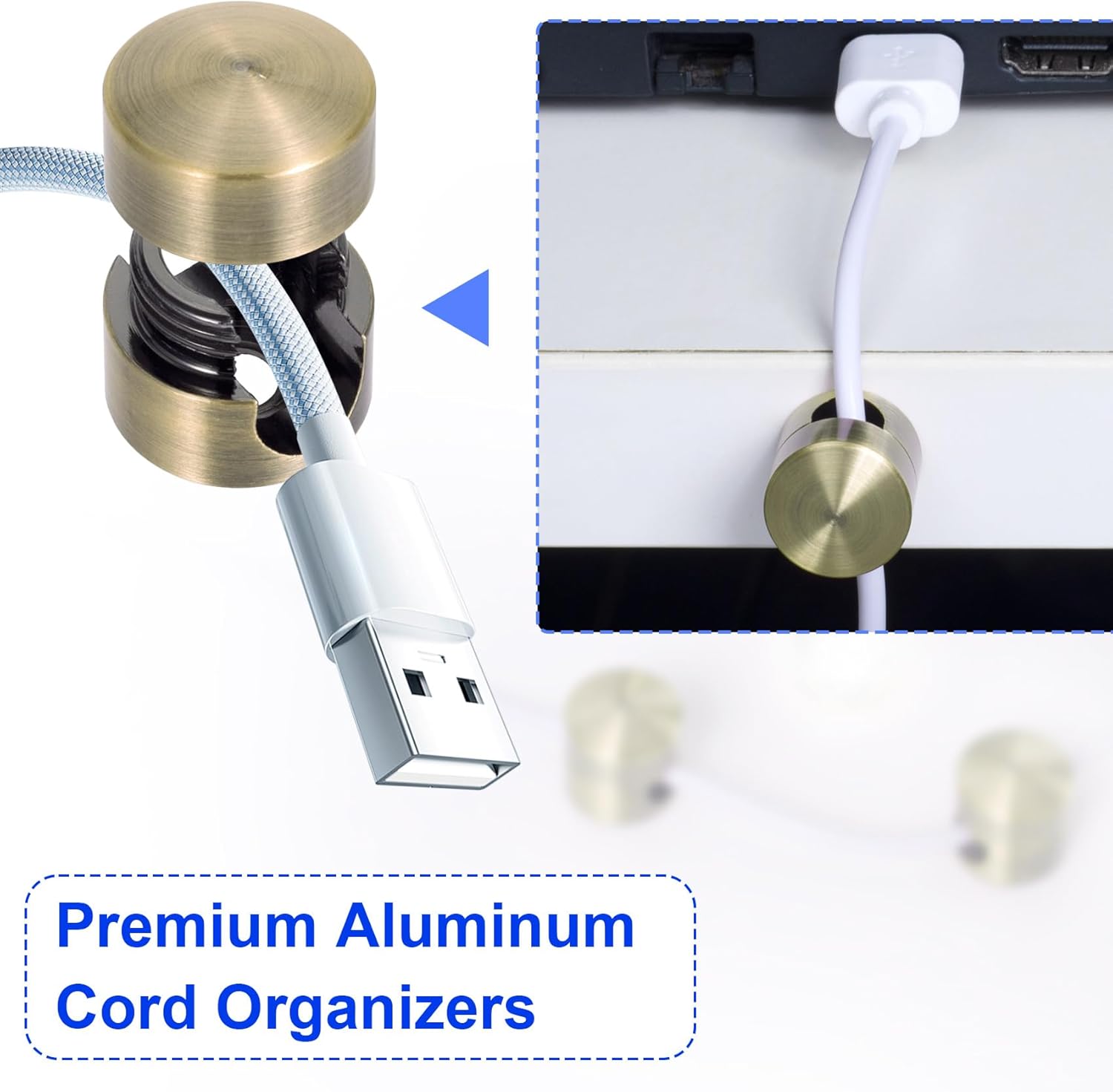 3 Sets Charger Holders for Cords, Antique Copper Color Adjustable Cable Anchor Holders, Adhesive Metal Cord Clips, Cable Management Wire Organizers for Desk, Office, Nightstand
