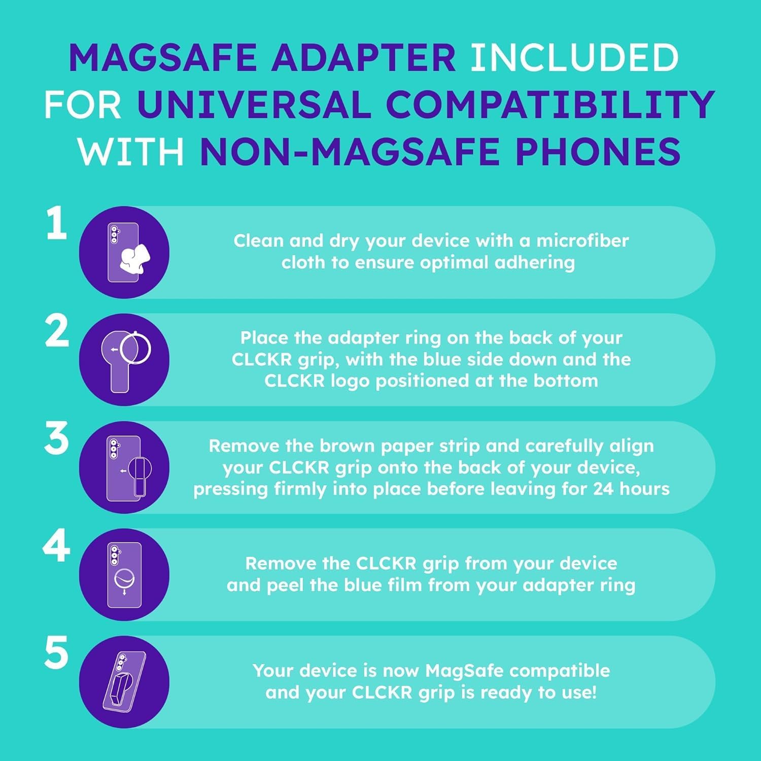 CLCKR for MagSafe Phone Grip for MagSafe Kickstand Compatible with Mag Safe Finger Loop, 3-in1 Phone Ring Holder Strap for Mag Safe iPhone 16/15/14/13/12 Series, Galaxy S25/S24/S23/S22, Pixel - Carbon