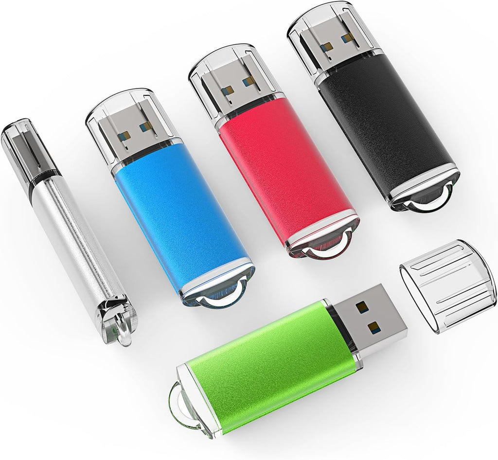 TOPESEL 5 Pack 2GB USB 2.0 Flash Drive Memory Stick Thumb Drives (5 Mixed Colors: Black Blue Green Red Silver)