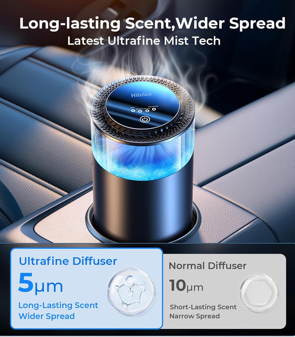 Smart Car Air Fresheners, Ambient Light & Mist Fragrance, Auto On/Off Car Air Freshener Diffuser, Adjustable Intensity, Lasts 6 Months, Built-in Battery, Premium Scents Refill X2 - Coconut