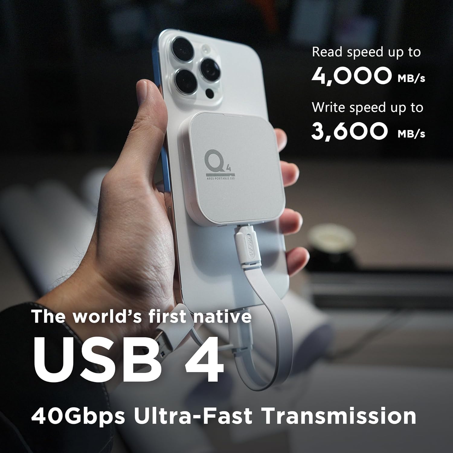 DATO Magnetic External SSD 2TB, External Solid State Drive Portable SSD USB 4.0 Gen 3x2, up to 4000/3600 MB/s, Type-C 4K ProRes HDR Record, Compatible with iPhone 15&16 Pro Max - ARES Q4 Series