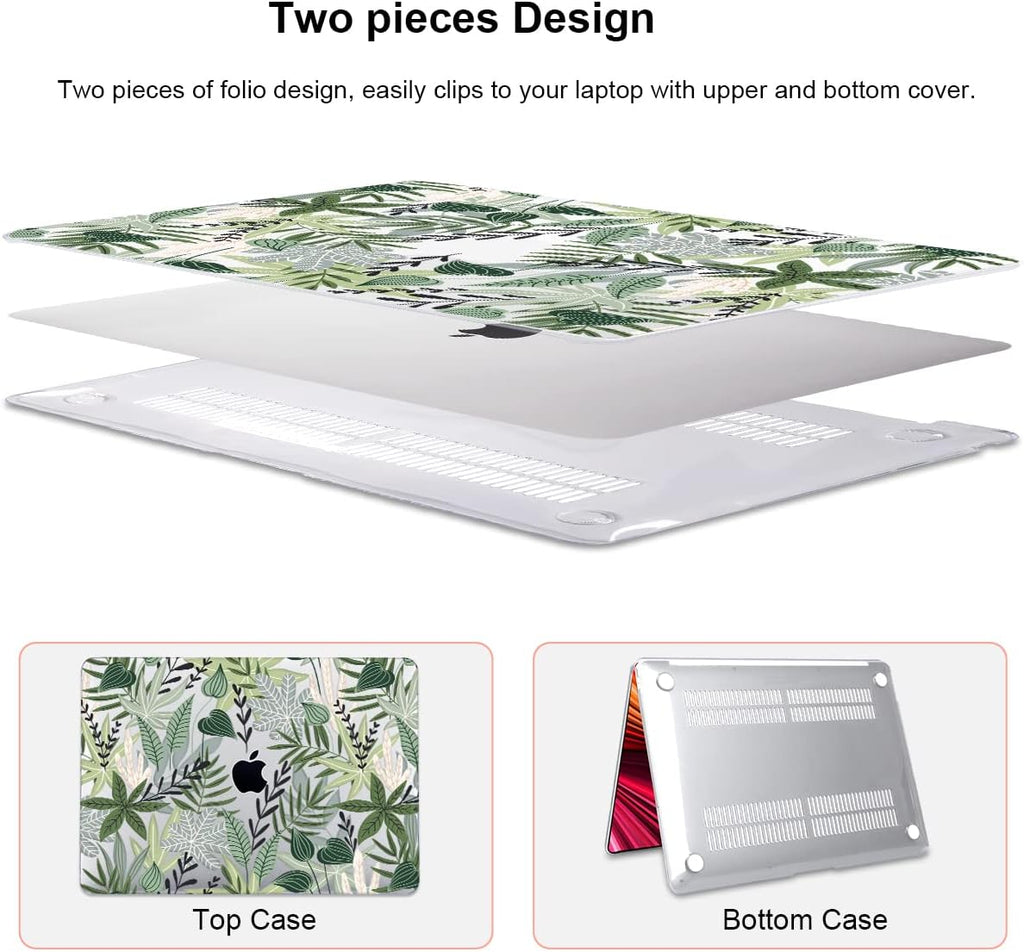 for MacBook Air 13 inch Case 2021 2020 2019 2018 for Mac A2337 M1 A2179 A1932 Cover with Touch ID, Crystal Plastic Hard Shell Case Keyboard Skin Screen Protector, Tropical Green Leaves