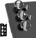 for Samsung Galaxy S22 Ultra Camera Lens Protector, Individual Metal Ring Tempered Glass Lens Cover, [Strong Adsorption] Scratch Resistant Ultra-Thin HD Clear Lens Cover, 1 Set-Black Sparkly