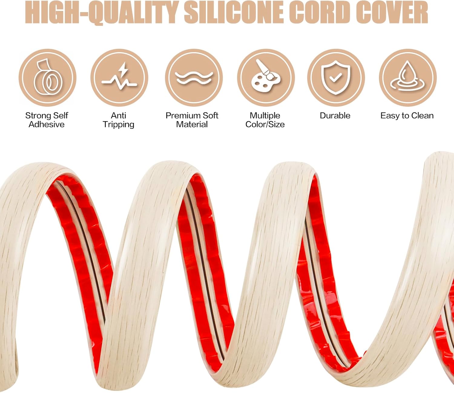 Floor Cord Cover Cavity 0.8"x0.37" Self Adhesive Cord Hider, 10FT Low Profile Cable Management, Extension Strip Protector for Wires, Prevent Cable Trips for Offices, Gyms, Exhibitions (Yellow Wood