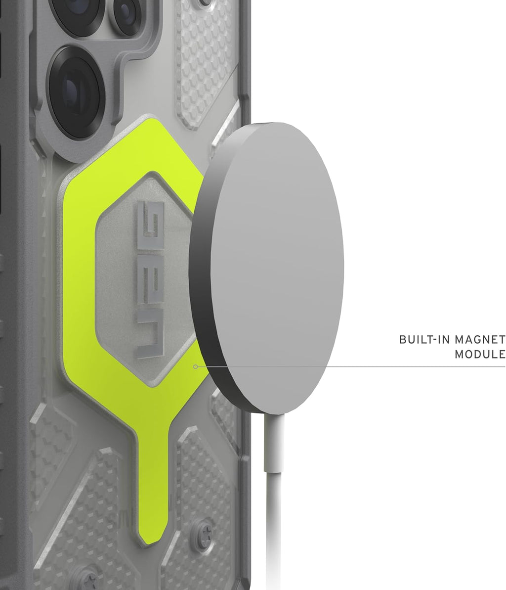 URBAN ARMOR GEAR UAG Designed for Samsung Galaxy S25 Ultra Case 6.9" Pathfinder Clear Bundle with Wrist Lanyard - Compatible with Magnetic Charging Luminous Glow in The Dark Cover, Active Neon