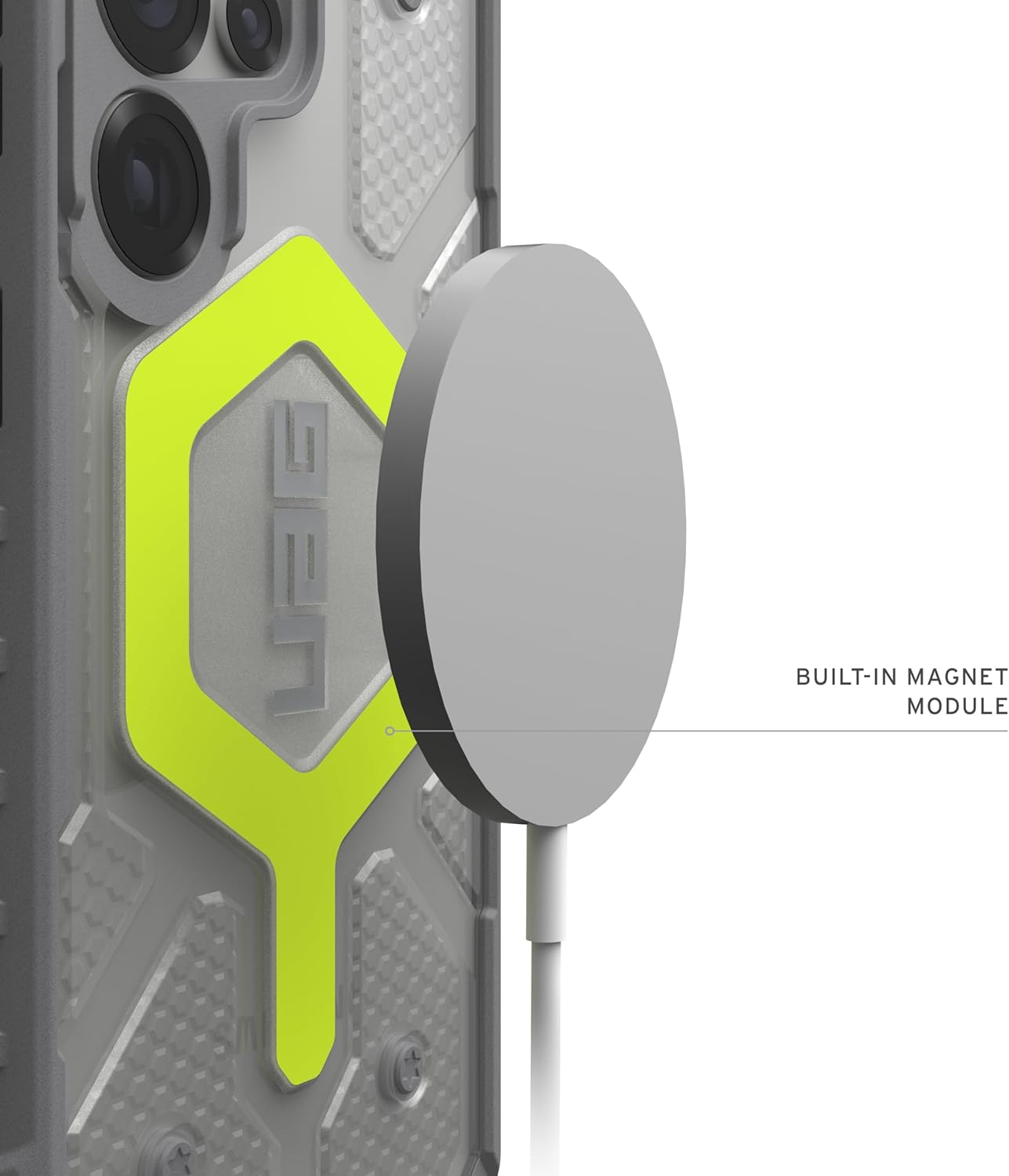 URBAN ARMOR GEAR UAG Designed for Samsung Galaxy S25 Ultra Case 6.9" Pathfinder Clear Bundle with Wrist Lanyard - Compatible with Magnetic Charging Luminous Glow in The Dark Cover, Active Neon
