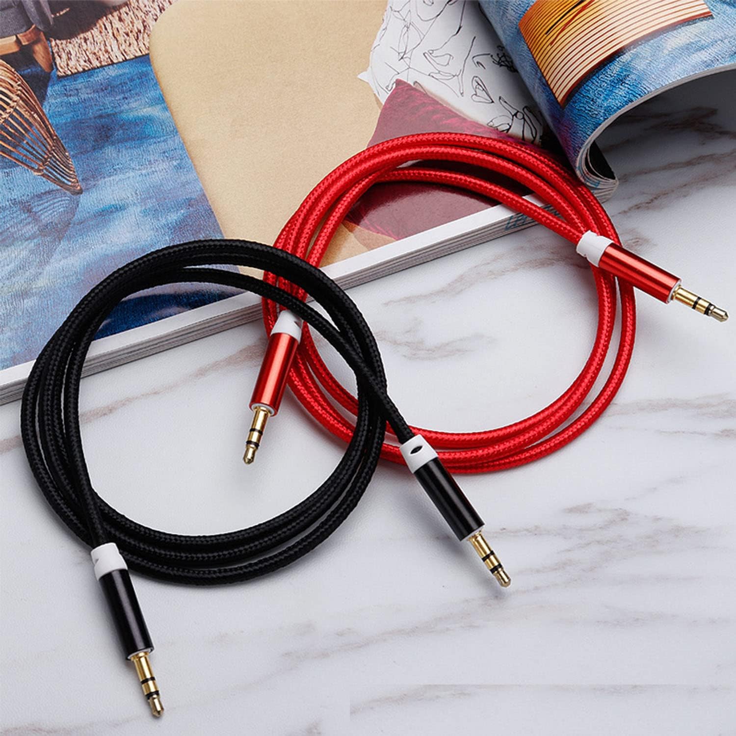 3.5mm Nylon Braided Stereo Audio Cable,(3 Pack) 4.9ft/1.5m Male to Male Aux Cord Audio Cord Compatible iPhones, iPads and Other 3.5mm DC Plug Port Device (Silver)