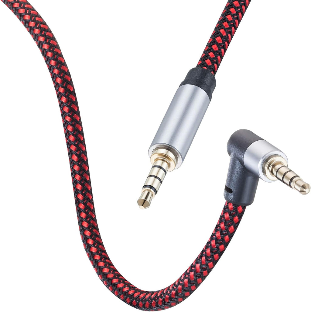 Male to Male Audio Cable 1Ft,90 Degree TRRS 3.5mm 4 Pole Nylon Braided Stereo Aux Cable/Auxiliary Cable/Aux Cord for Headphones, PS4,Phone, Tablets, Headset, PC, Laptop and More (1Ft)