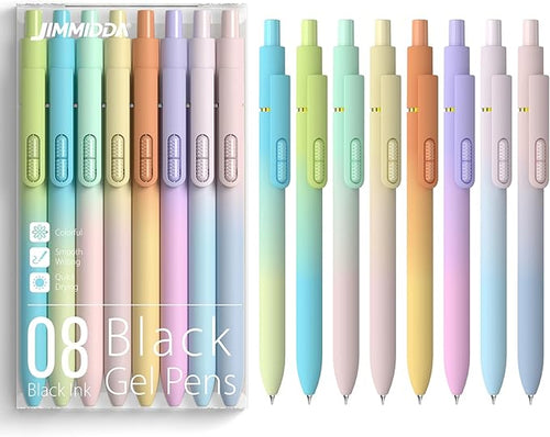 0.7mm Gel Pens Black Ink, 8 Pack Retractable Pens by JIMMIDDA