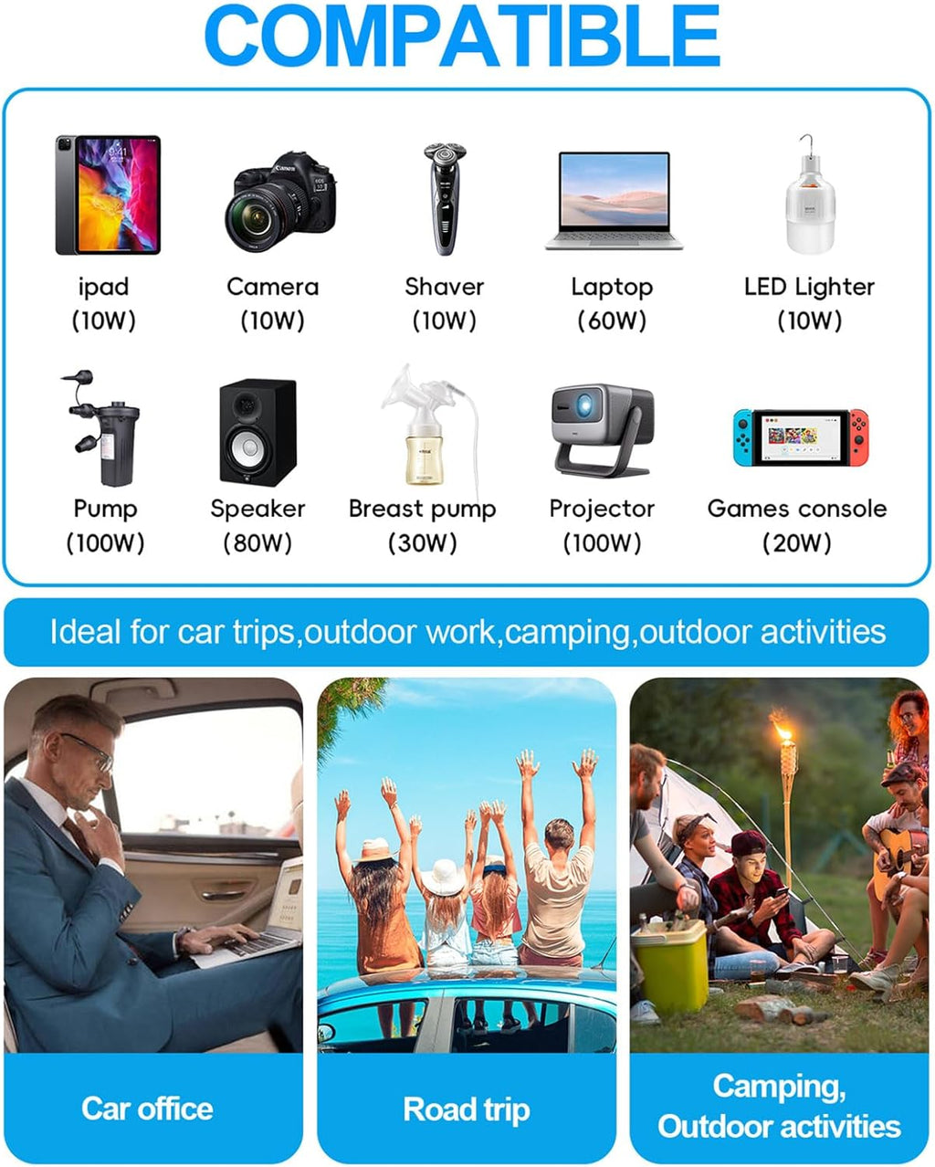 300W Car Power Inverter - YSOLX Dual DC 12V to 110V AC Car Outlet Adapter to Wall Plug, 24W Fast Charging USB-C&USB-A, Portable Charger Converter with for Laptops, Phones