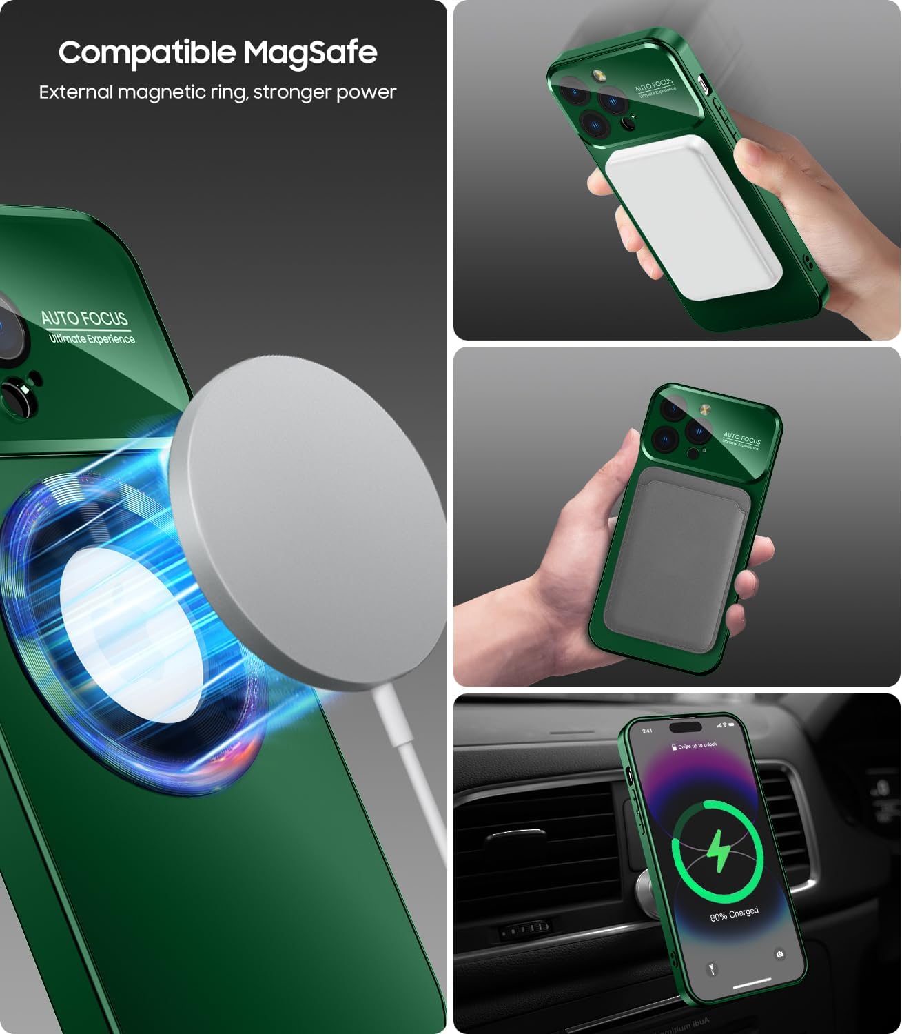 Magnetic for iPhone 14 Pro Max Case, Compatible with MagSafe, Built-in Camera Lens Protector, Logo View, Military Grade Drop Proof Phone Case Cover, Green