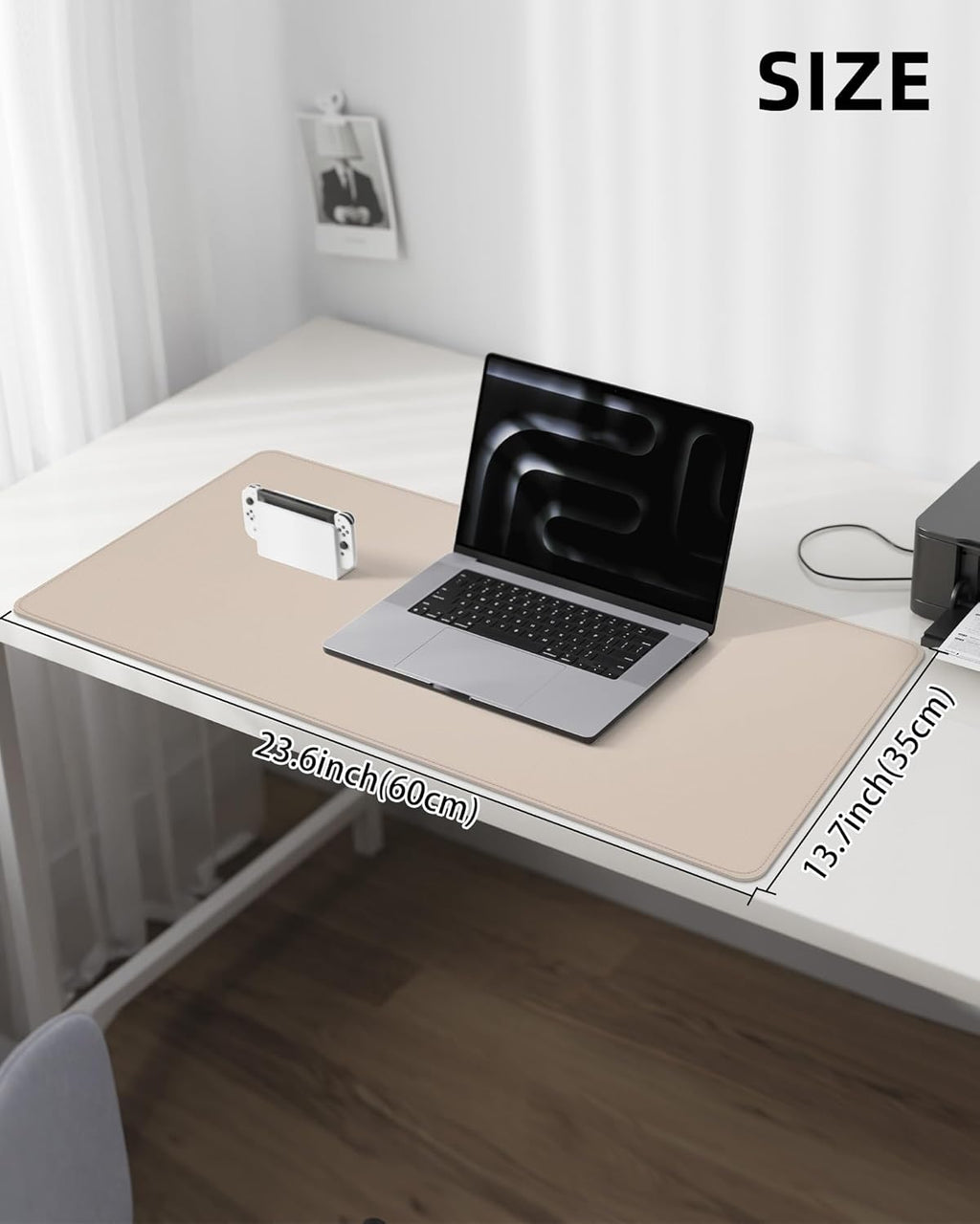 Leather Desk Pad Protector, Mouse Pad, Office Desk Mat, Non-Slip PU Leather Desk Blotter, Laptop Desk Pad, Waterproof Desk Writing Pad for Office and Home (Beige, 31.5" x 15.7")