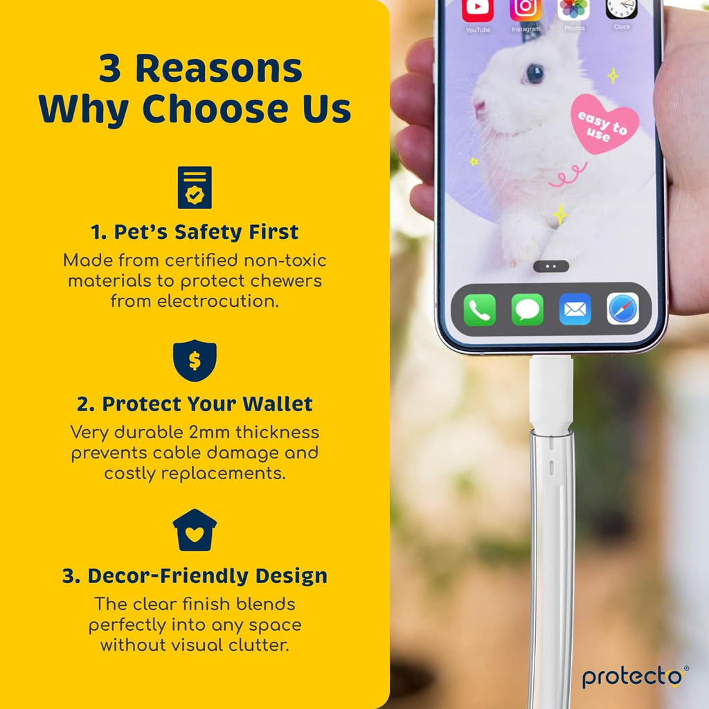 PROTECTO Heavy Duty Cord Protectors from Pets No Chew Solution, 10ft Easy to Use Dog & Cat Cord Protector, Clear & Odorless Critter Cord Covers for Pets, Power Audio & Video Wire Protector Tubing