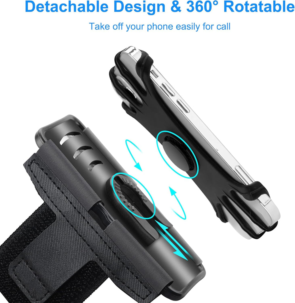 Cell Phone Running Armband - Detachable & 360° Rotatable Universal Cellphone Arm Band for iPhone 16 15 14 13 12 Pro Max Plus Samsung Galaxy Note S24 S23 for Workout Exercising Walking Jogging