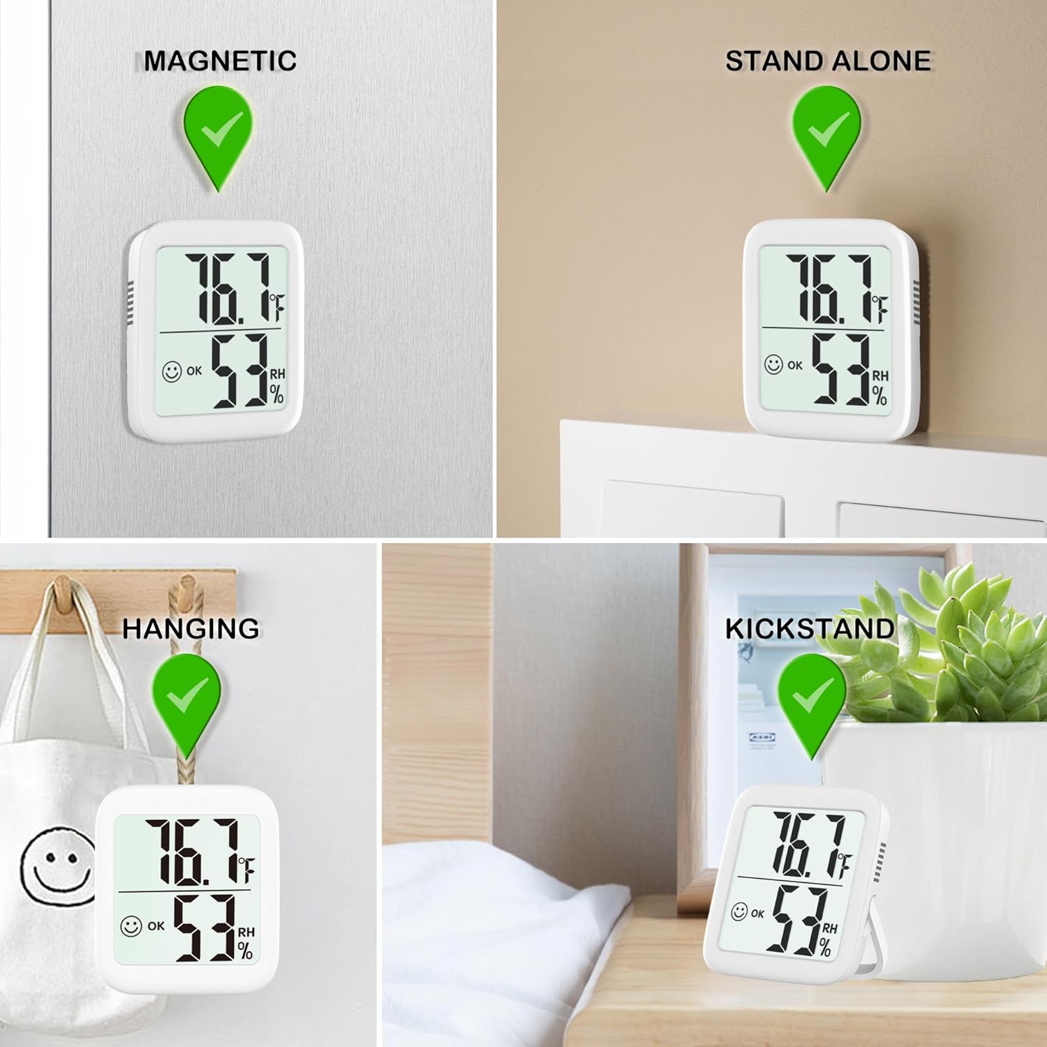 Antonki 2 Pack Room Thermometer for Home, Indoor Hygrometer Humidity Meter Gauge, Digital Temperature and Humidity Sensor Monitor for House, Terrarium, Incubator, Greenhouse - Battery Included