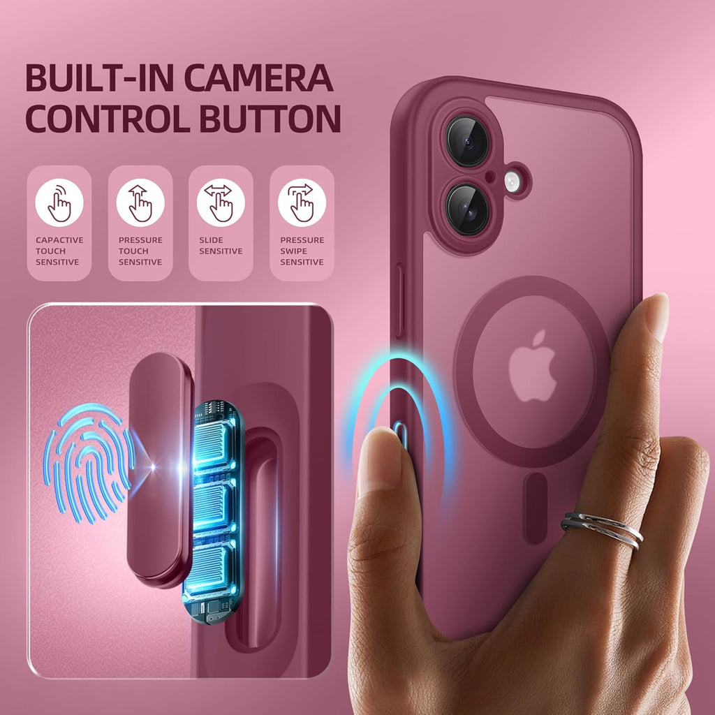 BERFY Magnetic for iPhone 16 Plus Case, Compatible with MagSafe, Built-in Privacy Screen Protector and Upgraded Camera Protection, Anti-Spy Full Body Shockproof Phone Case for 16 Plus 6.7", Dark Red