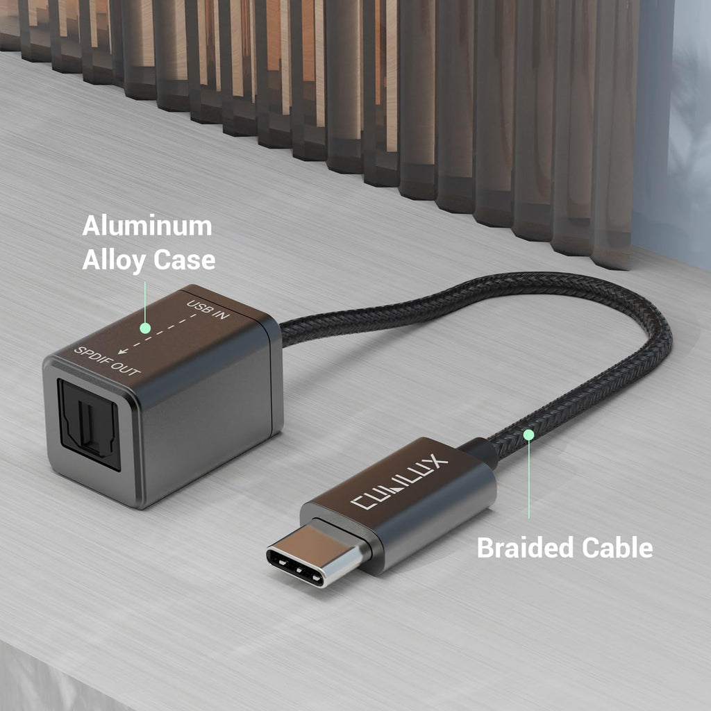 Cubilux USB C to SPDIF Transmitter, Unidirectional Type C to Optical Audio Output Adapter with 192KHz/24bit DAC for MacBook Pro/Air, Laptop, Computer