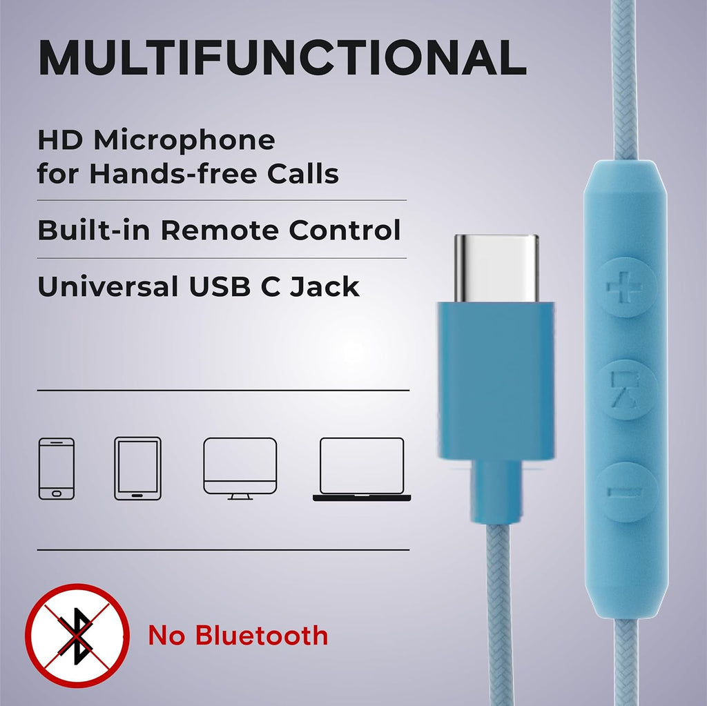 ARTIX CL750 USB C Wired Headphones with Mic & Volume Control Noise Isolating for iPhone 15-16, Samsung Computer Earphones Wired, On-Ear with Wire, Plug in and Play
