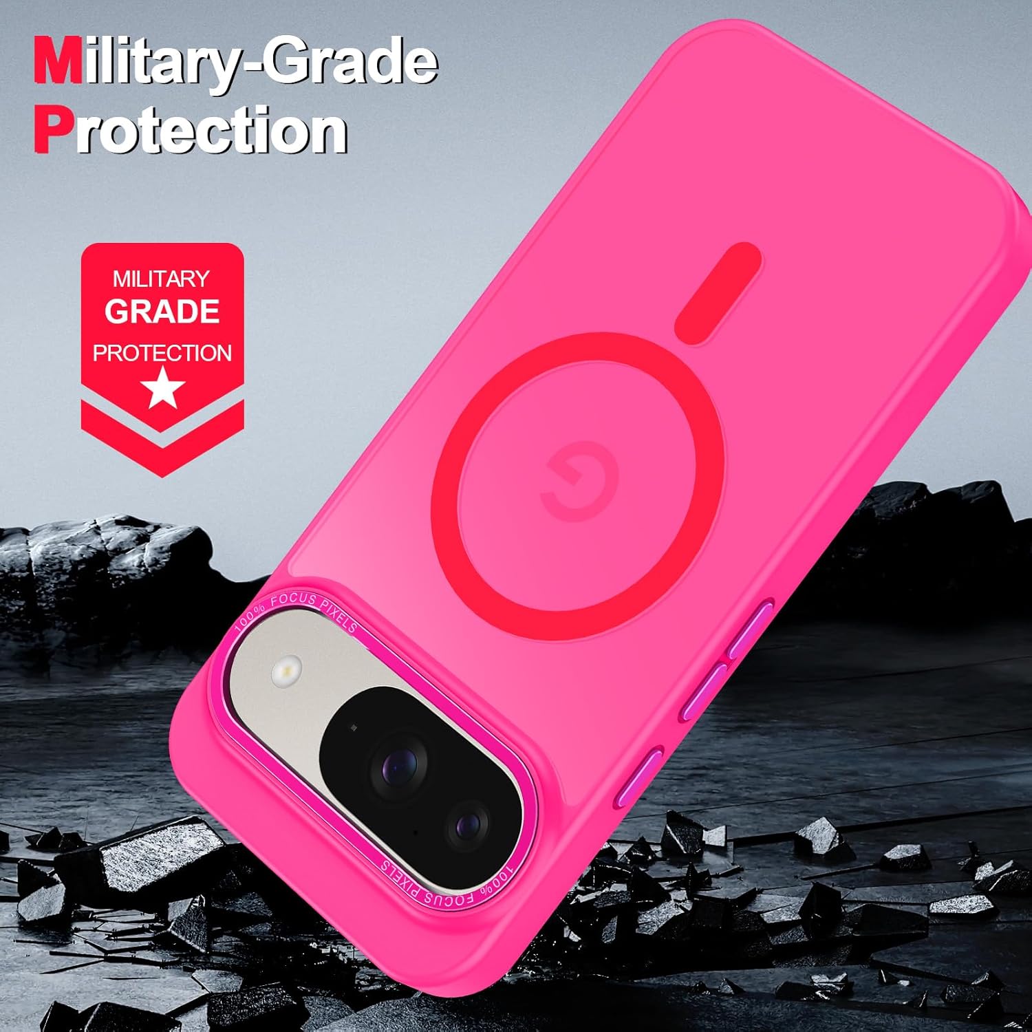 Magnetic for Google Pixel 9/Pixel 9 Pro Case, [Military Grade Drop Protection] [Compatible with MagSafe] Shockproof Slim Translucent Matte Anti-Slip for Women Girls Men Case, Hot Pink
