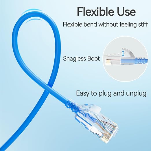 Cat6 Slim Patch Cables 1 Feet 24-Pack Blue, Cat6a Patch Cables 10Gbps 550MHz - Image 5