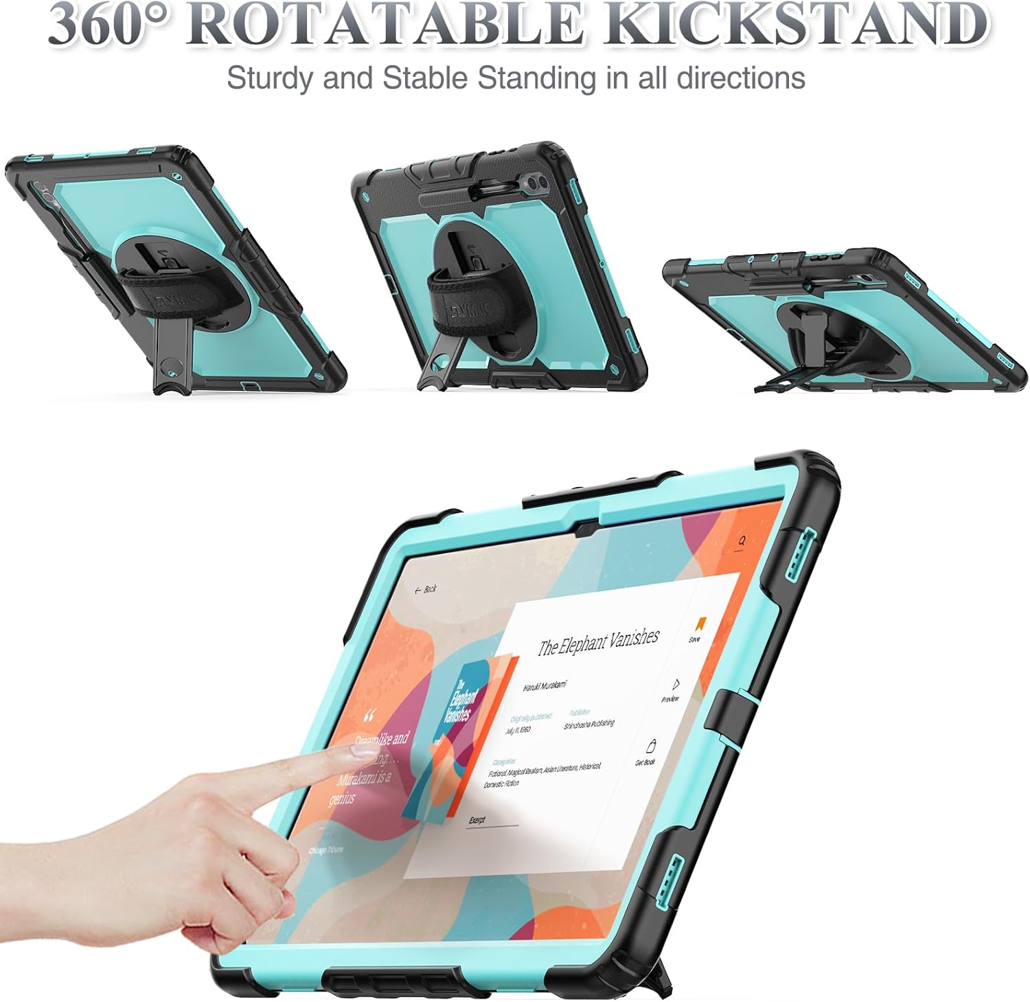SEYMAC stock Case for Samsung Galaxy Tab S10 Ultra / S9 Ultra Tablet Case 14.6'' with Screen Protector, Pencil Holder, 360 Rotate Stand, Hand Strap, Shoulder Strap, Skyblue1