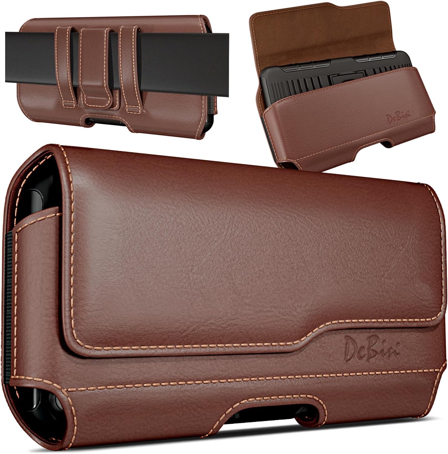 DeBin Holster for iPhone 17 17 Pro 16 16e 16 Pro 15, 15 Pro 14 13 12 11 X Xs 10 XR, Galaxy S25 S24 5G, S23, S22 - Cell Phone Belt Holder Clip Case Pouch Cover (Fit Cellphone with Case on) Black