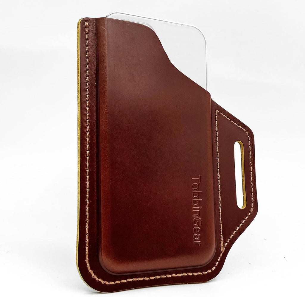 TobbinGear Leather Belt Phone Pouch, Left Handed Leather Cell Phone Holster, Universal Phone Case with Belt Loops, for Men and Women Coffee Medium