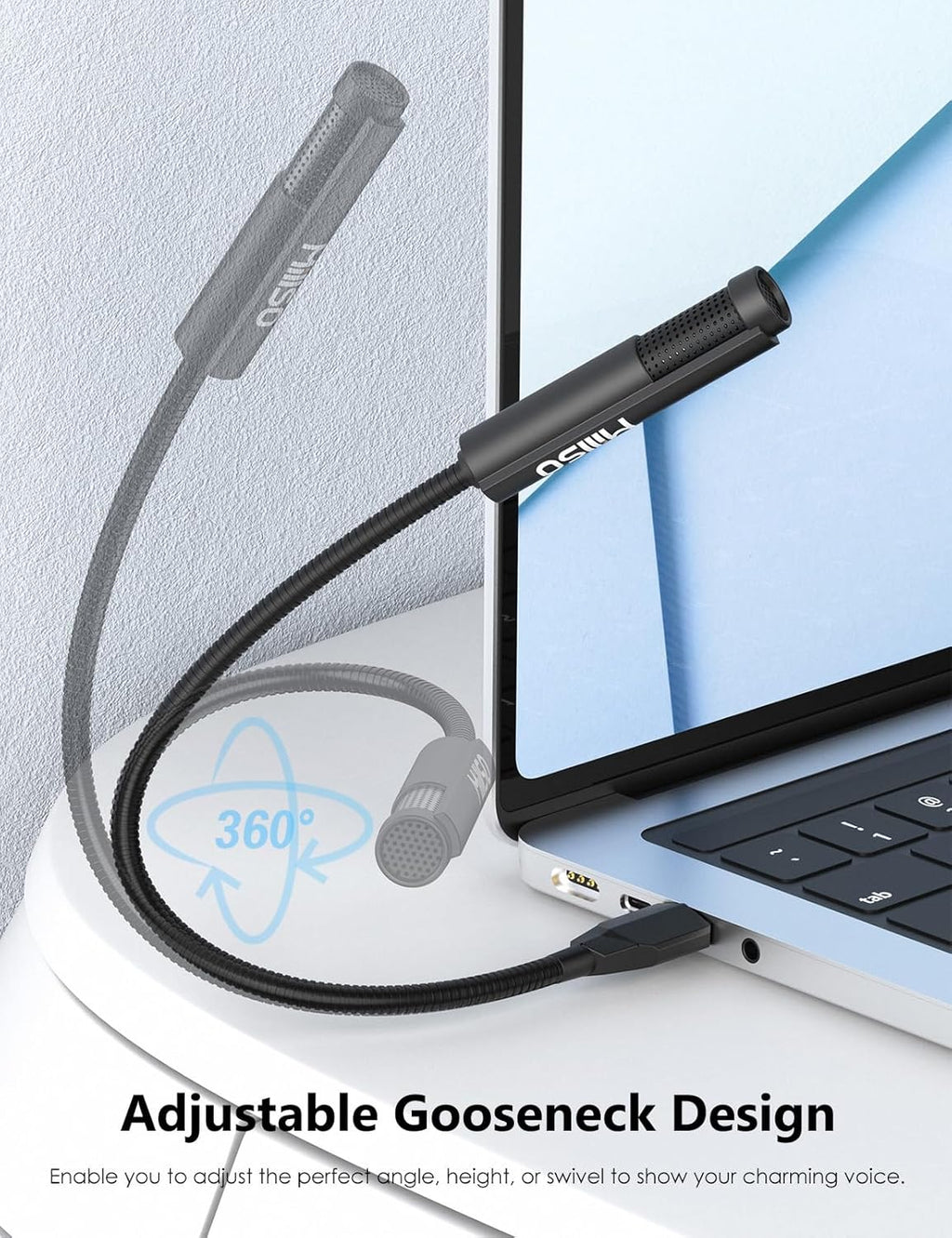 MillSO USB Microphone for Laptop Gooseneck Portable Mini USB Computer Microphone Plug&Play Omnidirectional External PC Microphone for YouTube, Streaming, Podcasting, Recording, Gaming - 1 FT