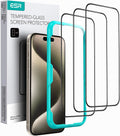 ESR 3 Pack for iPhone 15 Pro Max Screen Protector, [9H Hardness] [Military Grade Shatterproof] Full Coverage Tempered Glass Film with Easy Installation Tool, HD Clear, Scratch Resistant