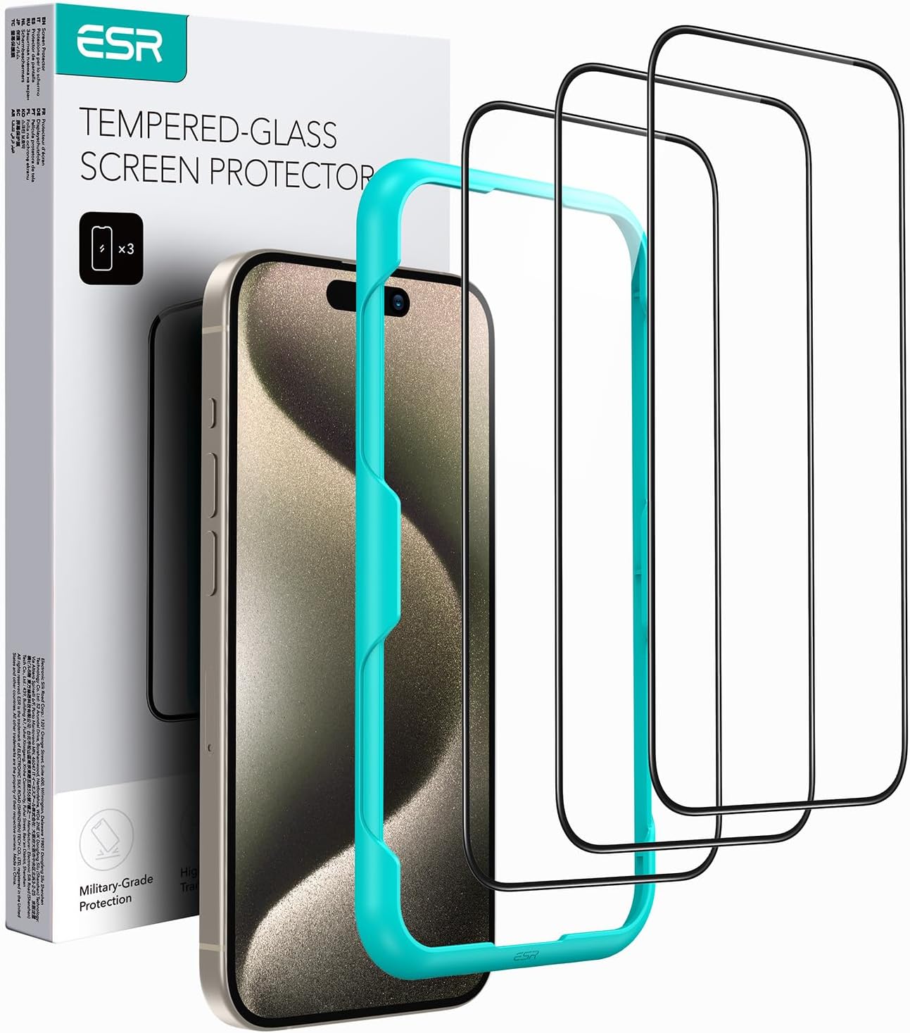ESR 3 Pack for iPhone 15 Pro Max Screen Protector, [9H Hardness] [Military Grade Shatterproof] Full Coverage Tempered Glass Film with Easy Installation Tool, HD Clear, Scratch Resistant