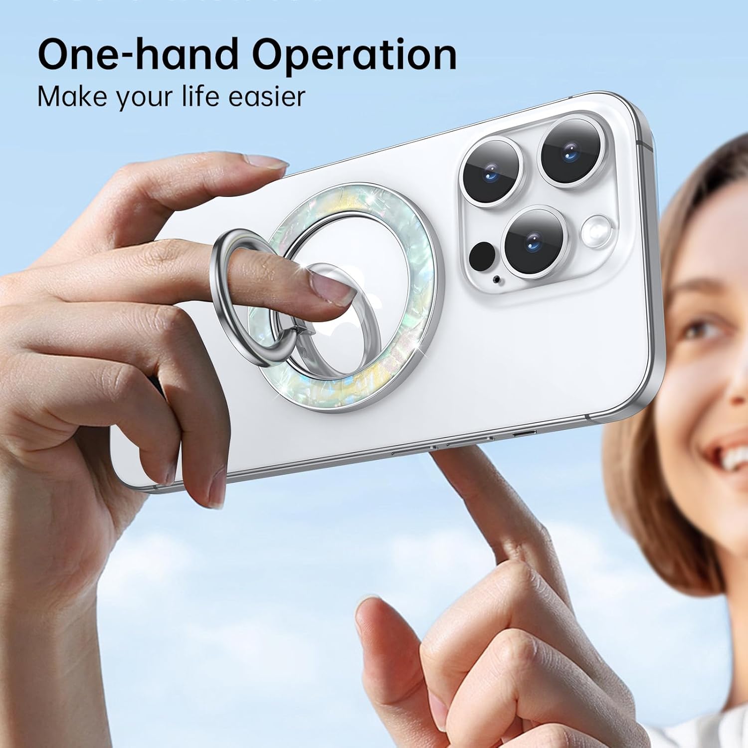 Syncwire Magnetic Phone Grip for MagSafe, Colorful Shell Magnetic Phone Ring Holder, 360° Rotation Floating Effect Cell Phone Ring Stand MagSafe Ring for iPhone 16 Pro Max 15 14 13 &All- Pearly Luster