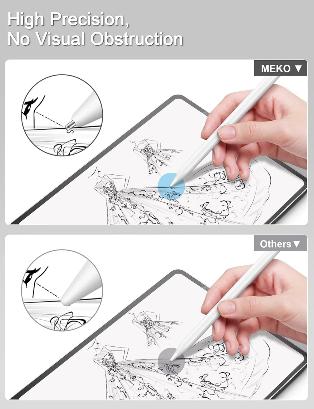 MEKO 4 Pack Upgraded 0.72mm Fine Ponit Precise Replacement Tips for Apple Pencil 1st/2nd Generation & Logitech Crayon, Wear-Resisting Pen Nibs for iPad Pro/Air/Mini Pencil - White
