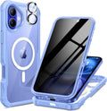 seacosmo for iPhone 16 Case, Full Body Bumper with Built-in 9H Tempered Glass Privacy Screen Protector and Camera Lens Protector, Compatible with MagSafe, Shockproof 16 Phone Case, 6.1", Light Blue