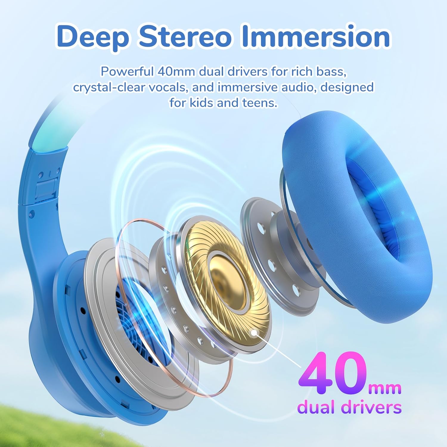 EarFun K4NC Active Noise Cancelling Headphones for Kids, 120H Playtime, 74/85/94dBA Volume Limited, Kids Bluetooth Headphones with Mic, Bluetooth 5.4, Stereo Sound Kid Headset for School/Home/Travel