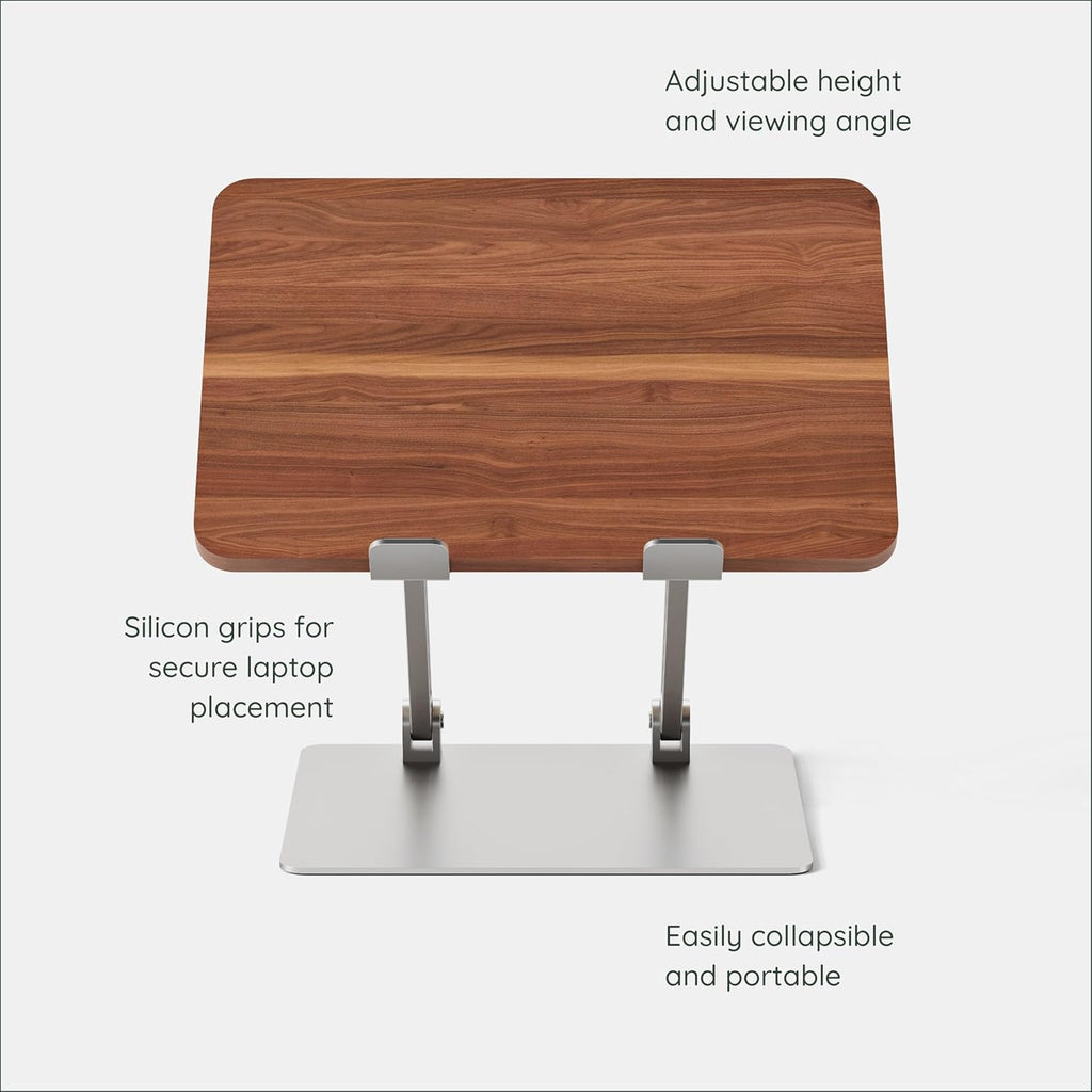 Branch Adjustable Laptop Stand - Elevate Ergonomics & Reduce Strain, Laptop Riser Customizable Height & Angle, Portable & Robust Design for Home or Office, Secure Silicon Grips - Walnut