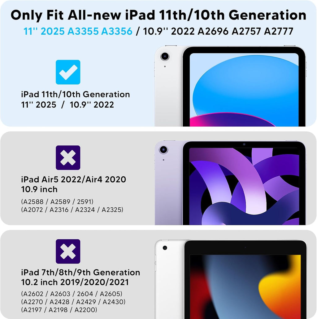 BLOSOMEET Case for iPad A16 11th/10th Generation 11''/10.9'' 2025/2022 with Tempered Glass Screen Protector & Pencil Holder, Rugged Military Grade Cover w/Stand Hand Shoulder Strap, Purple