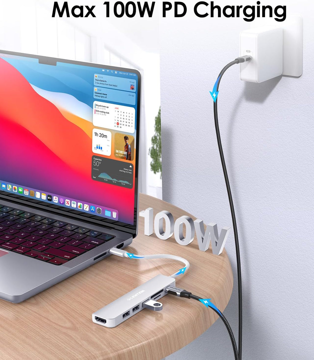 LENTION USB C Hub with 100W Charging, 4K HDMI, Dual Card Reader, USB 3.0 & 2.0 Compatible MacBook Pro, New Mac Air/Surface, Chromebook, More, Stable Driver Adapter (CB-CE18, Silver)