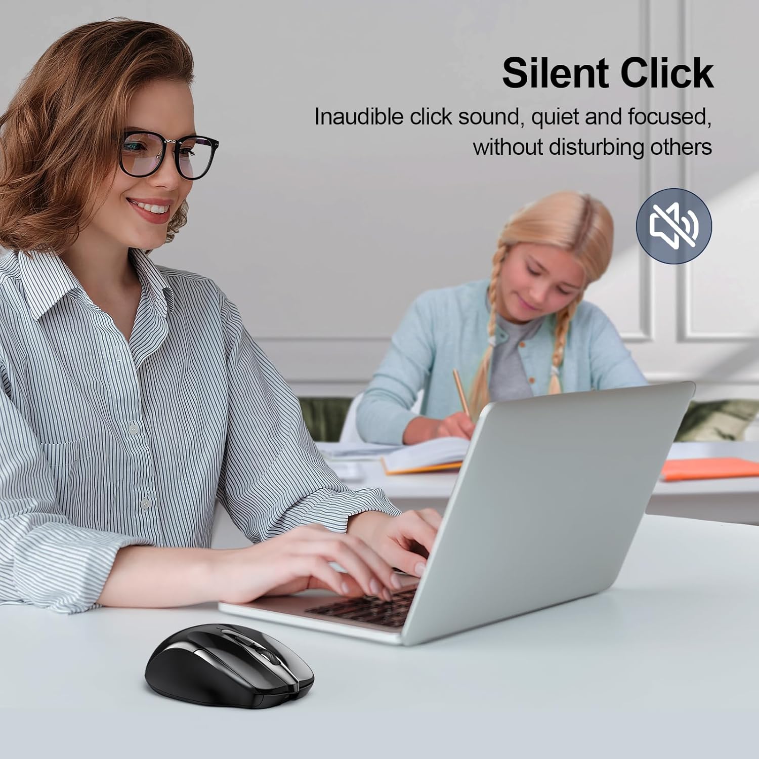 TECKNET Wireless Mouse (BT5.0/3.0 & 2.4G) Rechargeable 4800 DPI Silent USB A & Bluetooth Mouse 6 Buttons, Wide Compatibility - Black