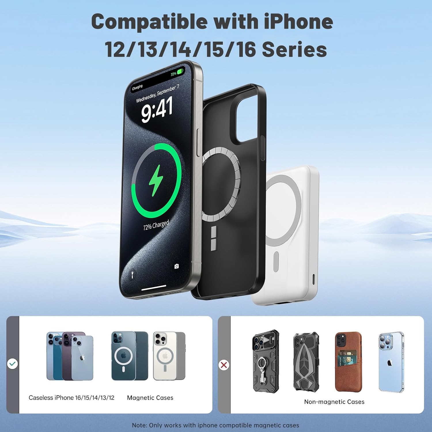 Azmuth Wireless Portable Charger with Stand, Slim 10000mAh Magnetic Power Bank for Magsafe, 22.5W Fast Charging Battery Pack with Digital Display Compatible with iPhone 16/15/14/13/12 Series