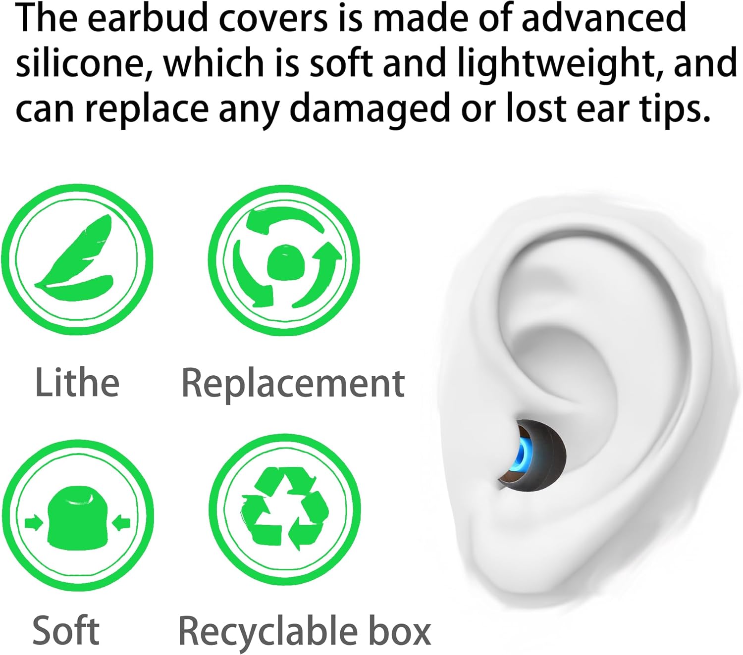 Silicone Earbud Tips Replacement - Fit Most Earbuds (Inner Hole 3.8mm - 5.1mm) - 9 Pairs S M L